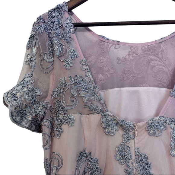 JS Collections Pink and Silver Embroidered Floral Lace Short Sleeve A-line Gown - Picture 8 of 12